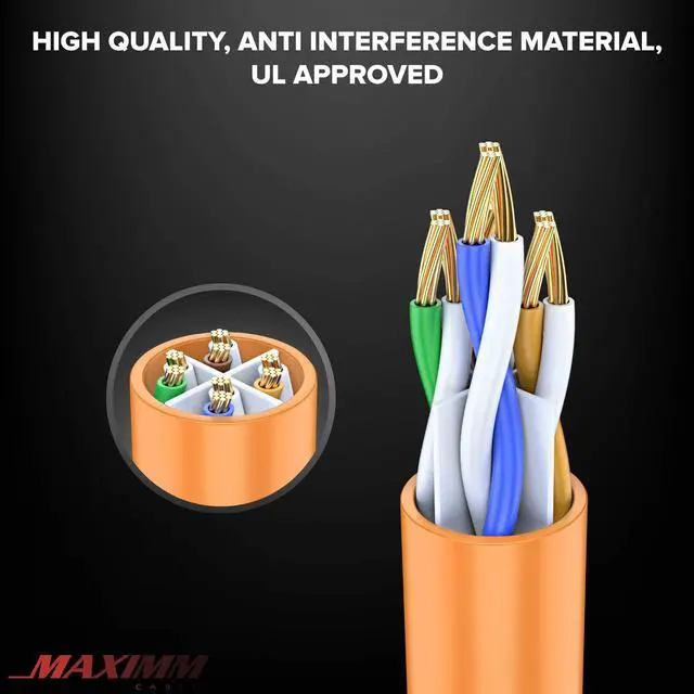 Alt view image 2 of 5 - Maximm Cat 6 Ethernet Cable 300 Ft, 100% Pure Copper, Cat6 Cable LAN Cable, Internet Cable, Patch Cable and Network Cable - UTP (Orange) 300 Feet