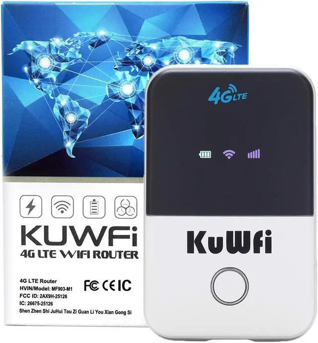 Alt view image 3 of 5 - KuWFi 4G LTE Mobile WiFi Hotspot Unlocked Travel Partner Wireless 4G Router with SIM Card Slot Support LTE FDD B2/B4/B5/B12/B17 Network Band for AT&T/T-Mobile