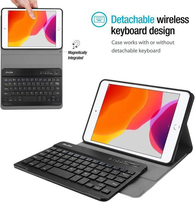 Alt view image 3 of 5 - ProCase Keyboard Case for iPad mini 5 2019/ Mini 4, Mini 1 2 3, Slim Lightweight Smart Cover with Magnetically Detachable Wireless Keyboard for iPad mini 5/4/3/2/1 Black