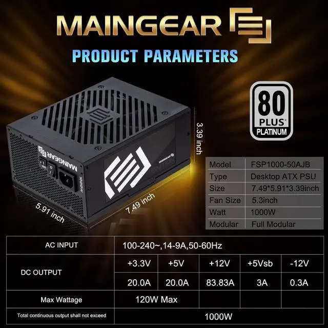 Alt view image 2 of 5 - MAINGEAR Ignition Fully Modular Power Supply PC, 1000W, 80 Plus Platinum Certified, SLI Crossfire Ready, FSP1000-50AJB, 10 Year Warrenty