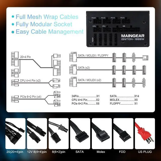 Alt view image 3 of 5 - MAINGEAR Ignition Fully Modular Power Supply PC, 1000W, 80 Plus Platinum Certified, SLI Crossfire Ready, FSP1000-50AJB, 10 Year Warrenty