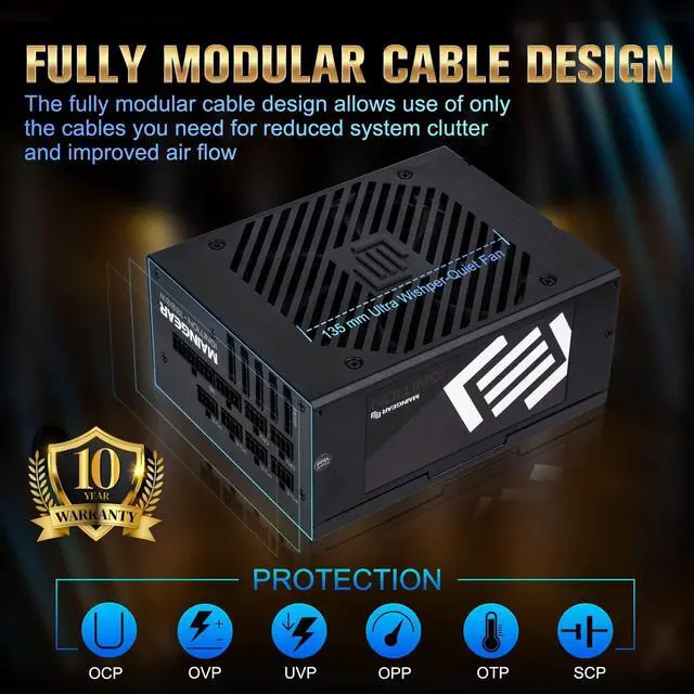 Alt view image 5 of 5 - MAINGEAR Ignition Fully Modular Power Supply PC, 1000W, 80 Plus Platinum Certified, SLI Crossfire Ready, FSP1000-50AJB, 10 Year Warrenty