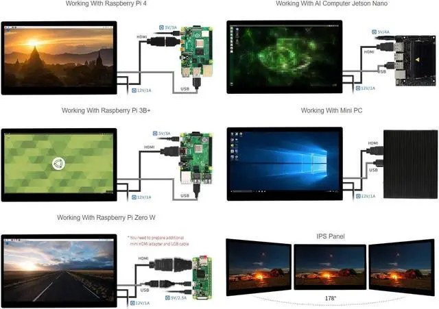 Alt view image 4 of 5 - waveshare 11.6inch Capacitive Touch LCD Screen Compatible with Raspberry Pi4B/3B+/3A+/2B/B+/A+/Zero/Zero W/WH/Zero 2W CM3+/4 1920x1080 Resolution HDMI IPS Supports Jetson Nano/Windows