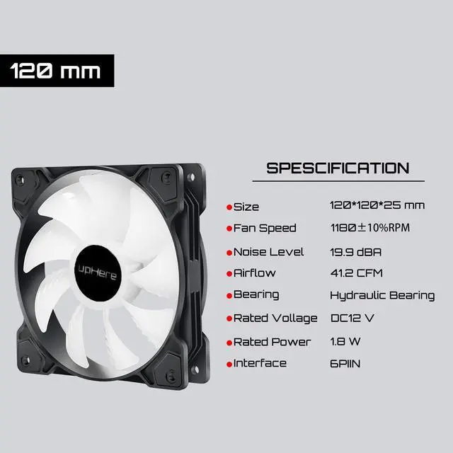 Alt view image 5 of 5 - upHere 120mm Case Fan,Support 5V ARGB Addressable Motherboard SYNC,Colorful Cooler Speed Adjustable with Fan Control Hub for PC Cases, CPU Coolers,Radiators System,6-Pack,SR12-06-6