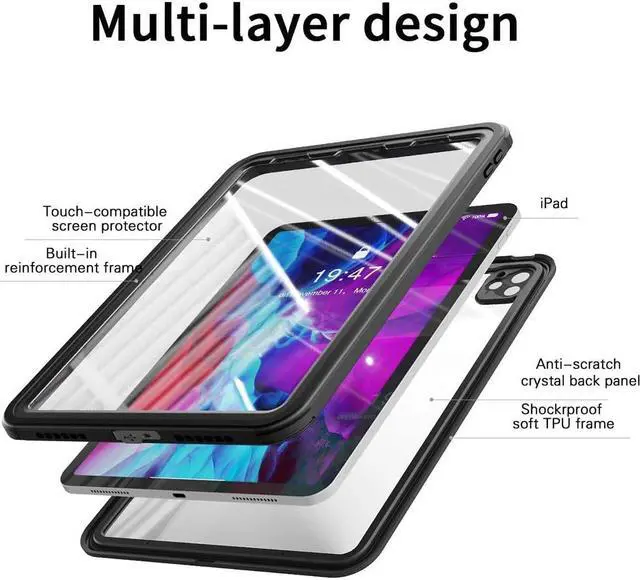 Alt view image 3 of 5 - AICase Waterproof Protective Case for iPad Pro 11 Inch 2020/2021/2022 with Lanyard and 360° Full Body Protection with Touch Function, Transparent Case, Waterproof, Shock Resistant