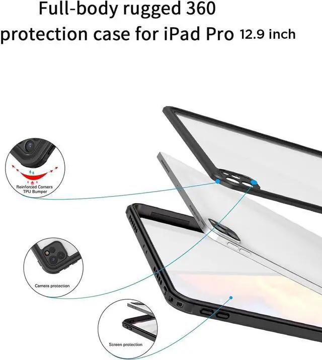 Alt view image 4 of 5 - AICase Waterproof Protective Case for iPad Pro 11 Inch 2020/2021/2022 with Lanyard and 360° Full Body Protection with Touch Function, Transparent Case, Waterproof, Shock Resistant