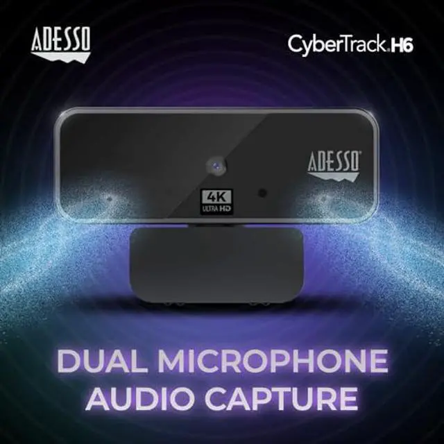 Alt view image 3 of 5 - Adesso Cybertrack H6 4K Ultra HD USB Webcam with Built-in Dual Microphone & Privacy Shutter Cover, Black
