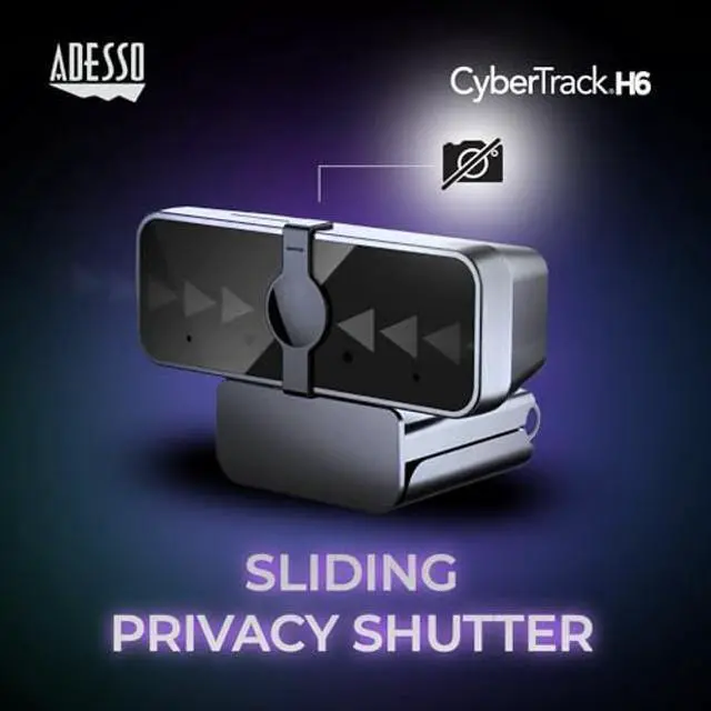 Alt view image 4 of 5 - Adesso Cybertrack H6 4K Ultra HD USB Webcam with Built-in Dual Microphone & Privacy Shutter Cover, Black