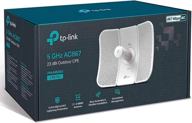 Alt view image 6 of 7 - TP-Link CPE710 | 5GHz AC 867Mbps Long Range Gigabit Outdoor CPE for PtP and PtMP Transmission | Point to Point Wireless Bridge | 23dBi | Passive PoE Powered w/Free PoE Injector | Pharos Control