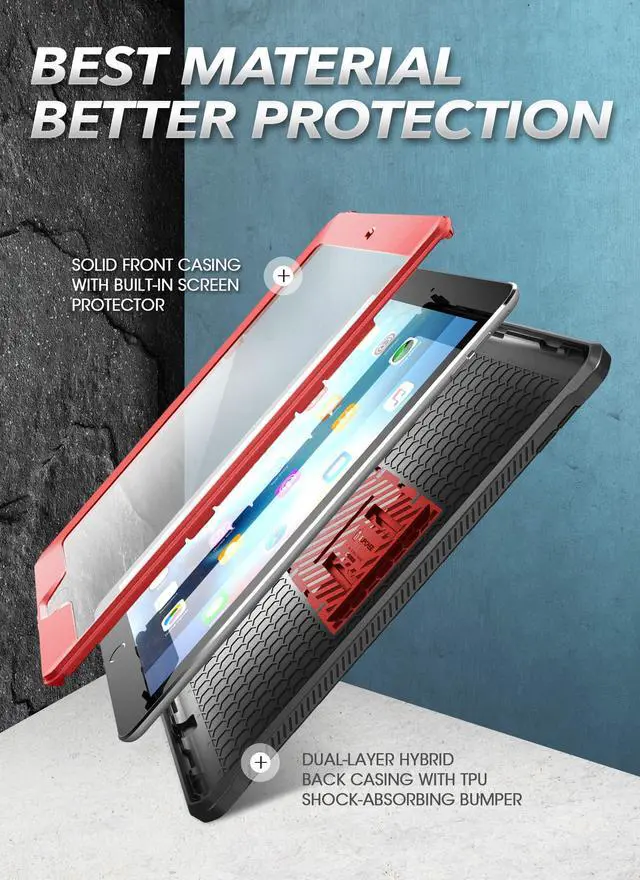 Alt view image 3 of 5 - SUPCASE for iPad 9th Generation Case with Screen Protector (Unicorn Beetle Pro), [Built-in Stand] Heavy Duty Rugged Protective Case for iPad 10.2 9th / 8th / 7th Generation (2021/2020/2019), Red