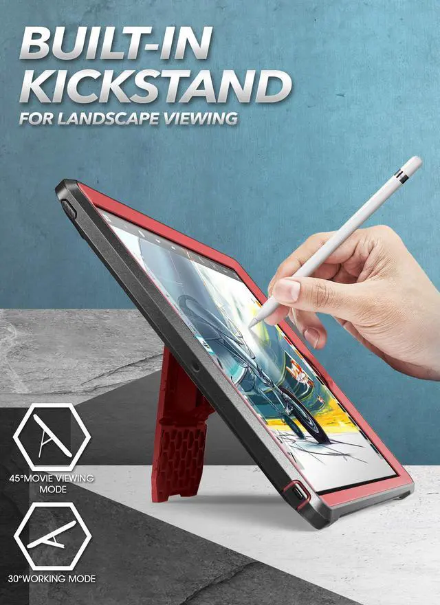 Alt view image 2 of 5 - SUPCASE for iPad 9th Generation Case with Screen Protector (Unicorn Beetle Pro), [Built-in Stand] Heavy Duty Rugged Protective Case for iPad 10.2 9th / 8th / 7th Generation (2021/2020/2019), Red