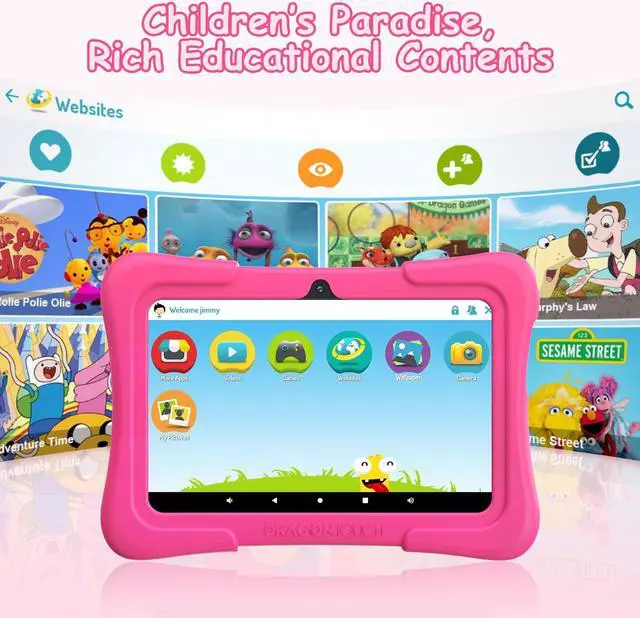 Alt view image 2 of 5 - Dragon Touch Kids Tablets with 32GB Storage, 2GB RAM, 7 inch IPS HD Display, Android 12, Quad Core Processor, Kidoz Pre Installed with Kid-Proof Case, Wi-Fi only - Pink