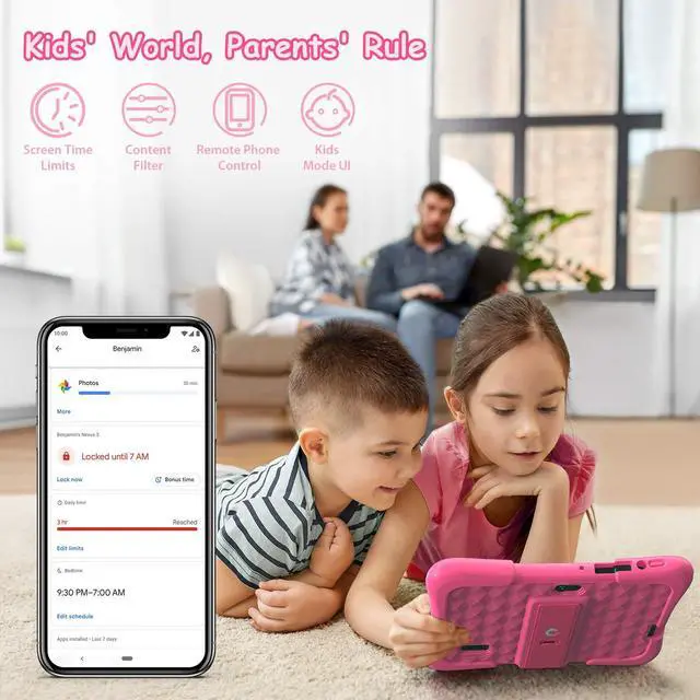 Alt view image 4 of 5 - Dragon Touch Kids Tablets with 32GB Storage, 2GB RAM, 7 inch IPS HD Display, Android 12, Quad Core Processor, Kidoz Pre Installed with Kid-Proof Case, Wi-Fi only - Pink