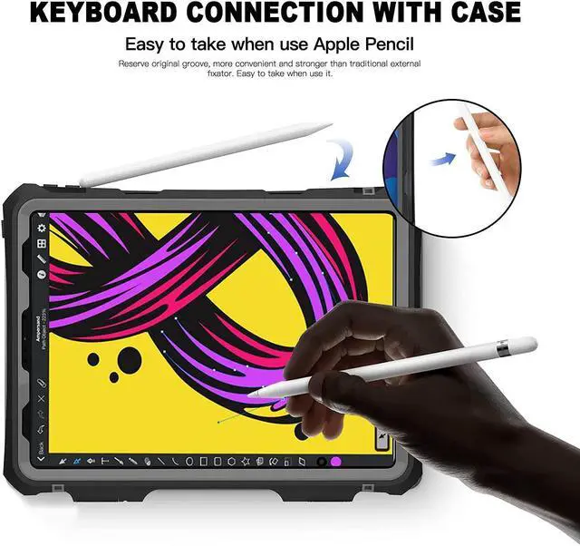 Alt view image 4 of 5 - ShellBox Case for iPad Pro 11 Inch 2021/2020,Full-Body Protective Case,Magnetic Pencil Holder,External Keyboard Interface,IP68 Waterproof Dustproof Shockproof iPad Pro 11 Inch Case (Black)