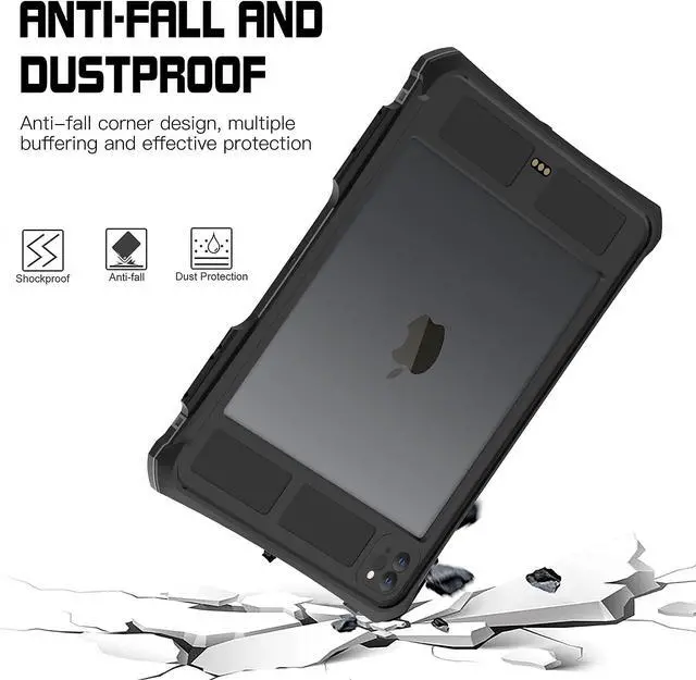 Alt view image 3 of 5 - ShellBox Case for iPad Pro 11 Inch 2021/2020,Full-Body Protective Case,Magnetic Pencil Holder,External Keyboard Interface,IP68 Waterproof Dustproof Shockproof iPad Pro 11 Inch Case (Black)