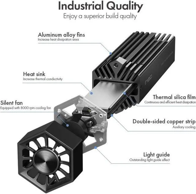Alt view image 3 of 5 - ineo M.2 NVMe (PCIe) SSD Enclosure Built-in Cooling Fan and Write Protection Switch [C2605-NVMe]