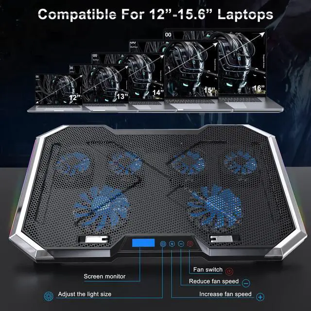Main image of LIENS Laptop Cooling Pad RGB Portable Gaming Laptop Cooling Pad Laptop Cooler Stand RGB Lights Fits 12-17 Inches,Laptop Cooler (6 Fans)
