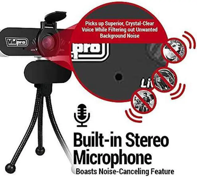 Main image of Vidpro CM-HD 1080P Full HD Webcam with Built-in Microphone and Mini Tripod - Plug and Play 85-Degree FOV USB Webcam with Noise Canceling Filter Perfect for Video Calls Meetings Live Streaming Gaming