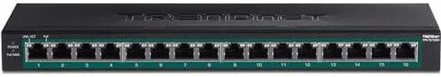 Main image of TRENDnet 16-Port Gigabit PoE+ Switch, TPE-TG160H, 123W PoE Power Budget, 32 Gbps Switching Capacity, Desktop Switch, Ethernet Network Switch, Metal, 1U 10" Rack Mountable, Lifetime Protection,Black