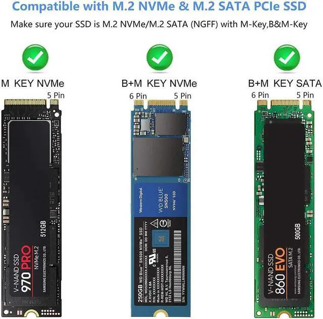 Main image of M.2 NVMe SATA SSD Enclosure Adapter Tool-Free, USB 3.2 Gen2 10Gbps External NVMe to USB PCI-E 6Gbps SATA M-Key / B+M Key, NVMe Reader Support UASP Trim for SSDs 2230/2242/2260/2280