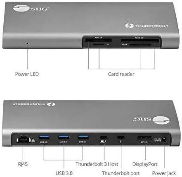 Main image of SIIG 8K Thunderbolt 3 Dock with 40 Gbps, 60W Charging, Single 8K or Dual 4K@60Hz for DisplayPort for Windows and Mac, XQD/SD/CFast/TF Card Reader, DP 1.4, Includes 2.3ft TB3 Cable (JU-DK0G11-S1)