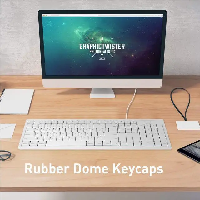 Main image of Macally Wired Mac Keyboard and a Wired Computer Mouse, ICY White Duo Your Office Needs