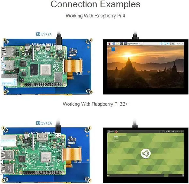 Main image of waveshare 5 inch Touchscreen Monitor for Raspberry Pi DSI LCD Screen 800x480 Display for Raspberry Pi 4B 3B+ 3A+ 3B 2B B+ A+ CM3/3+ Compatible with Raspbian Ubuntu Kali WIN10 IoT RetroPie