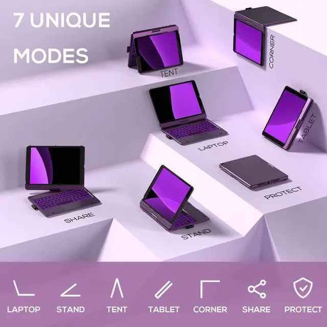 Main image of typecase Touch Case with Keyboard for iPad 9th Generation (10.2", 2021), Multi-Touch Trackpad, 10 Color Backlight, 360, Thin & Light - iPad 8th Gen (2020), 7th Gen (2019), Air 3, Pro 10.5 (Violet)