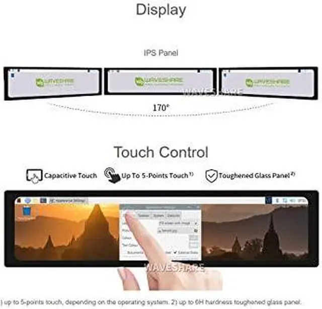 Main image of Waveshare 11.9inch Capacitive Touch Screen LCD Compatible with Raspberry Pi 5/4B/3B+/3A+/2B/B+/A+/Zero/Zero W/WH/Zero 2W CM3+/4 320x1480 Resolution HDMI IPS Supports Jetson Nano/Windows