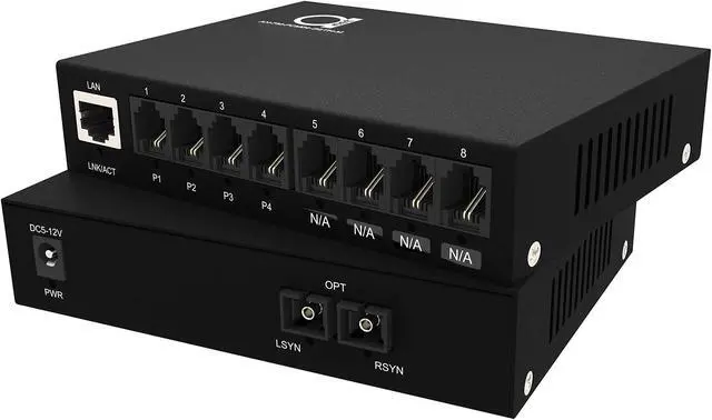 Main image of 4 x POTS RJ11 Telephone and Gigabit Ethernet Over Fiber Converter - Multiplexer - Extender Set of FXS FXO Units - Universal Single and Multimode - 1 km MM (0.6 mi) 20km SM (11.4 mi) - Voice Over Fiber