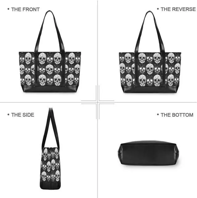 Alt view image 3 of 5 - ALAZA Gothic Skull Laptop Tote Bag,Fits 15.6 Inch Laptop,Womens Lightweight Canvas Leather Tote Bag Shoulder Bag