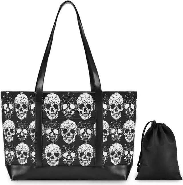 Alt view image 2 of 5 - ALAZA Gothic Skull Laptop Tote Bag,Fits 15.6 Inch Laptop,Womens Lightweight Canvas Leather Tote Bag Shoulder Bag