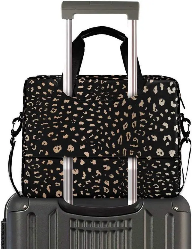 Alt view image 2 of 5 - ALAZA Realistic Leopard Cheetah Print Animal Laptop Case Bag Sleeve Portable Crossbody Messenger Briefcase w/Strap Handle, 13 14 15.6 inch