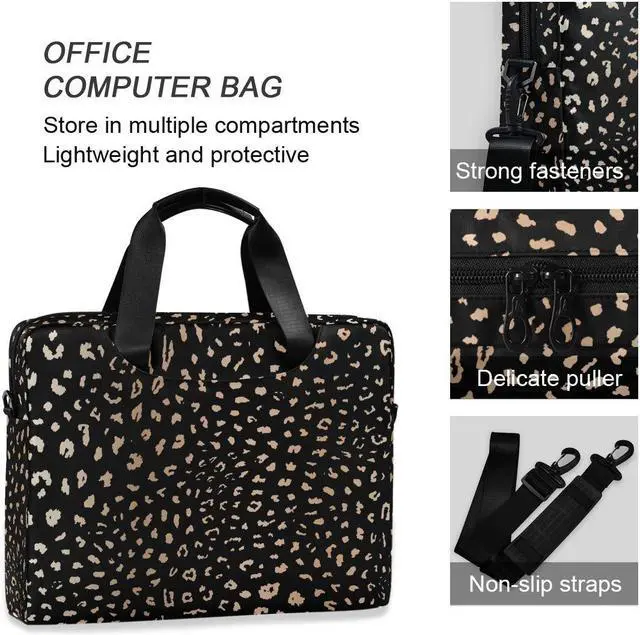Alt view image 4 of 5 - ALAZA Realistic Leopard Cheetah Print Animal Laptop Case Bag Sleeve Portable Crossbody Messenger Briefcase w/Strap Handle, 13 14 15.6 inch