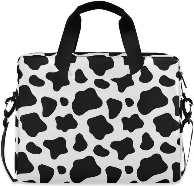Main image of ALAZA Black and White Cow Print Laptop Case Bag Sleeve Portable Crossbody Messenger Briefcase w/Strap Handle, 13 14 15.6 inch