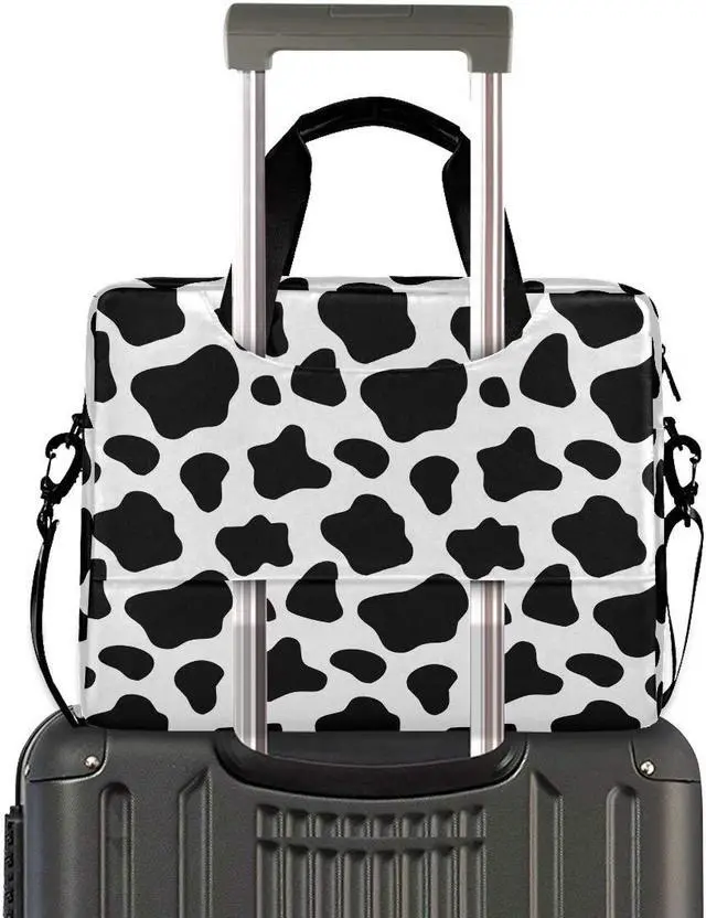 Alt view image 2 of 5 - ALAZA Black and White Cow Print Laptop Case Bag Sleeve Portable Crossbody Messenger Briefcase w/Strap Handle, 13 14 15.6 inch