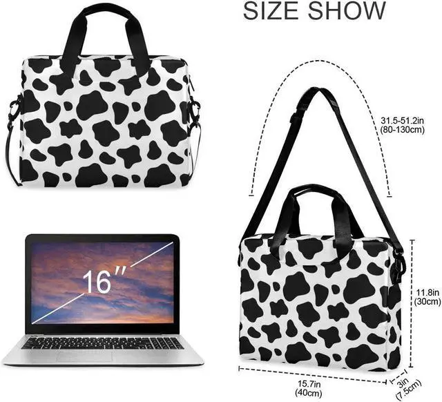 Alt view image 3 of 5 - ALAZA Black and White Cow Print Laptop Case Bag Sleeve Portable Crossbody Messenger Briefcase w/Strap Handle, 13 14 15.6 inch