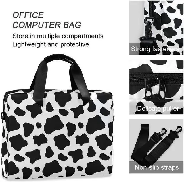 Alt view image 4 of 5 - ALAZA Black and White Cow Print Laptop Case Bag Sleeve Portable Crossbody Messenger Briefcase w/Strap Handle, 13 14 15.6 inch