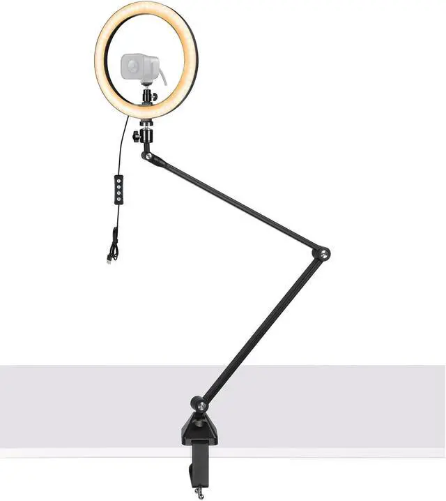 Main image of Streamcam Webcam Light Stand, 10'' Ring Light with Foldable Metal Arms Holder Compatible with Logitech StreamCam C920 Brio C930 C922 C925 C615 and Any webcams with 1/4''-20 Interface