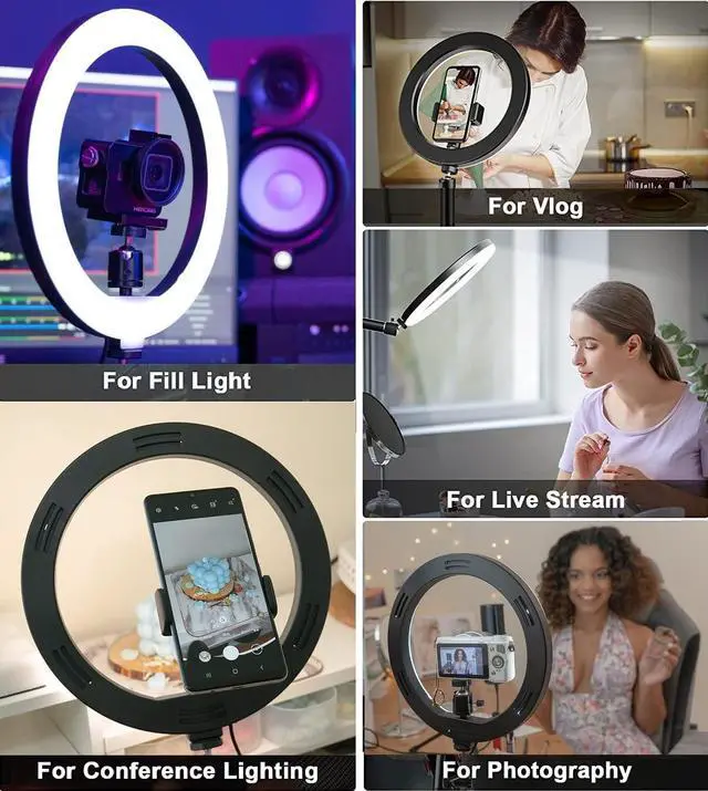 Alt view image 3 of 5 - Streamcam Webcam Light Stand, 10'' Ring Light with Foldable Metal Arms Holder Compatible with Logitech StreamCam C920 Brio C930 C922 C925 C615 and Any webcams with 1/4''-20 Interface