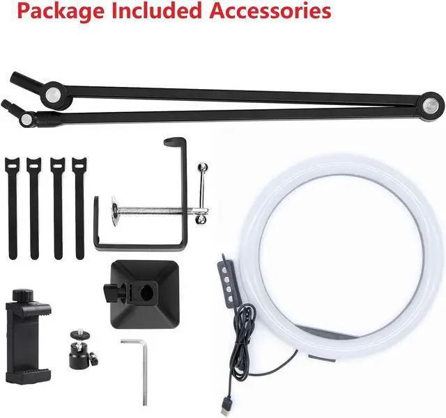Alt view image 5 of 5 - Streamcam Webcam Light Stand, 10'' Ring Light with Foldable Metal Arms Holder Compatible with Logitech StreamCam C920 Brio C930 C922 C925 C615 and Any webcams with 1/4''-20 Interface