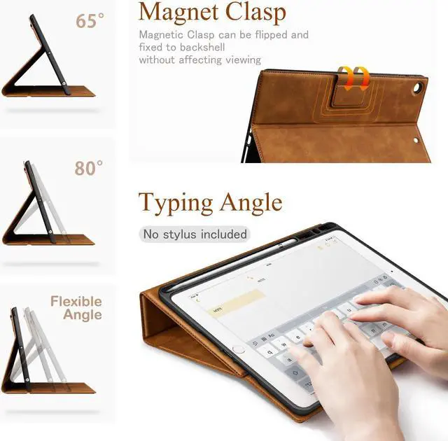 Alt view image 3 of 5 - Antbox Case for iPad 9th Generation (2021) iPad 8th/7th Generation with Pencil Holder Auto Sleep/Wake Function PU Leather Smart Cover for iPad 10.2'' (Brown)