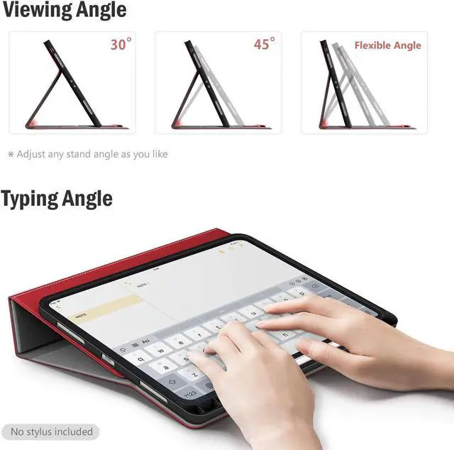 Alt view image 4 of 5 - Antbox Case for iPad Pro 12.9'' 6th Generation (2022) 5th/4th/3rd Generation (2021/2020/2018), Built-in Pencil Holder Auto Sleep/Wake Function PU Leather Smart Cover (Red)