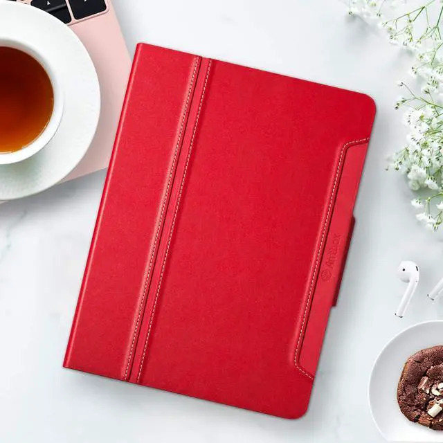 Alt view image 3 of 5 - Antbox Case for iPad Pro 12.9'' 6th Generation (2022) 5th/4th/3rd Generation (2021/2020/2018), Built-in Pencil Holder Auto Sleep/Wake Function PU Leather Smart Cover (Red)