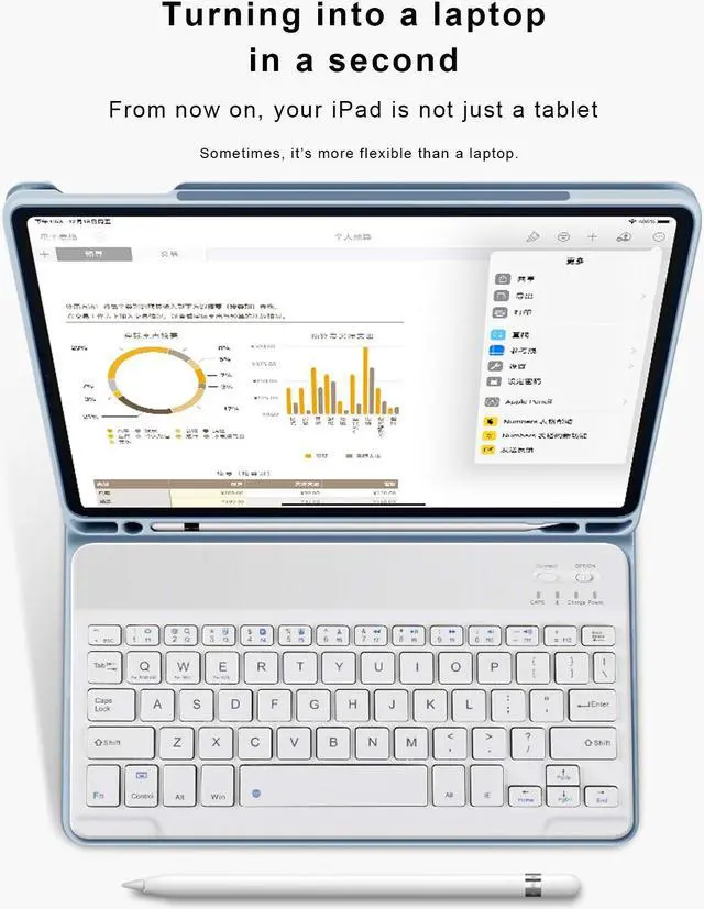 Alt view image 4 of 5 - aoub Case for iPad 6th/5th Generation 9.7 inch, iPad Air 2, iPad Air, Stand Folio Detachable Wireless Bluetooth Keyboard Cover Soft TPU Back Case with Pencil Holder for iPad 9.7, Sky Blue