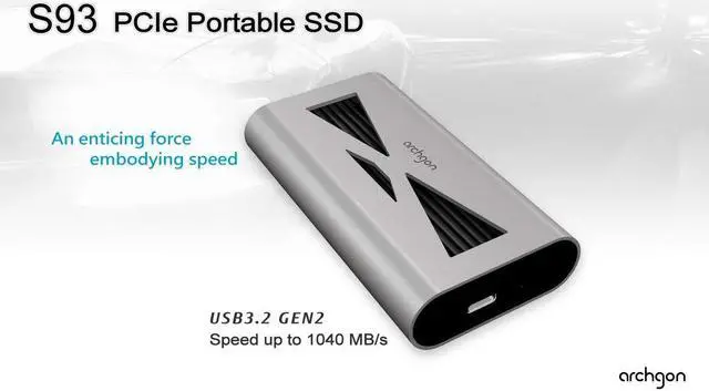 Alt view image 4 of 4 - Archgon 500GB USB 3.2 External SSD M.2 NVMe Solid State Drive | Dual-Layer Heatsink Inside | Max. Speed Up to 1040 MB/s | Protection Case Included Model S93 (500GB, Aluminum, Silver)