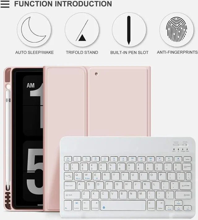 Alt view image 3 of 5 - Aoub Case for iPad 9th/8th/7th Generation 10.2 inch, Stand Folio Detachable Wireless Bluetooth Keyboard Cover Soft TPU Back Case with Pencil Holder for iPad 10.2 2021/2020/2019, Baby Pink