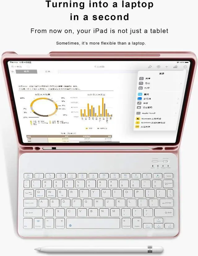 Alt view image 4 of 5 - Aoub Case for iPad 9th/8th/7th Generation 10.2 inch, Stand Folio Detachable Wireless Bluetooth Keyboard Cover Soft TPU Back Case with Pencil Holder for iPad 10.2 2021/2020/2019, Baby Pink