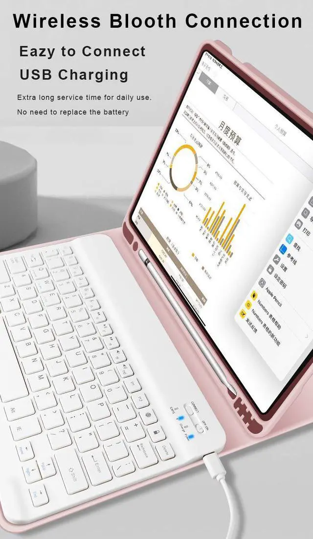 Alt view image 5 of 5 - Aoub Case for iPad 9th/8th/7th Generation 10.2 inch, Stand Folio Detachable Wireless Bluetooth Keyboard Cover Soft TPU Back Case with Pencil Holder for iPad 10.2 2021/2020/2019, Baby Pink