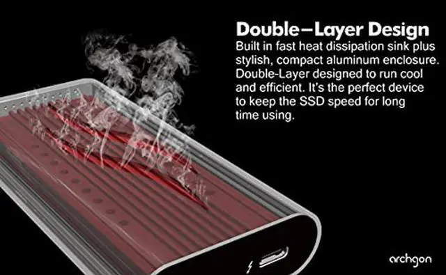 Alt view image 3 of 5 - archgon 1TB Thunderbolt 3 Certified Aluminum External SSD Portable M.2 PCIe NVMe Solid State Drive with Dual Layer Heatsink Max. Speed up to Read 3400MB/s Model X92 (1TB, Black)
